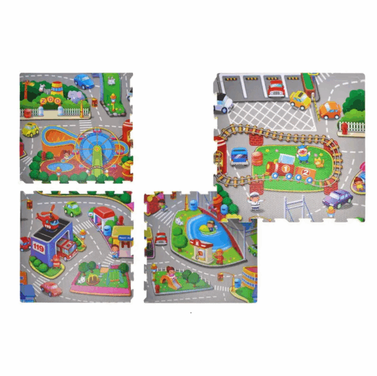 Covor joaca copii Oraselul Puzzle burete Trafic 120x120 cm