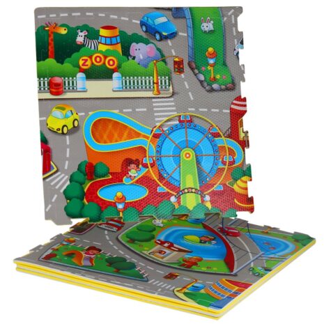 Covor joaca copii Oraselul Puzzle burete Trafic 120x120 cm