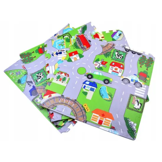 Covor joaca copii Oraselul cu sosele Puzzle burete Trafic 120x120cm