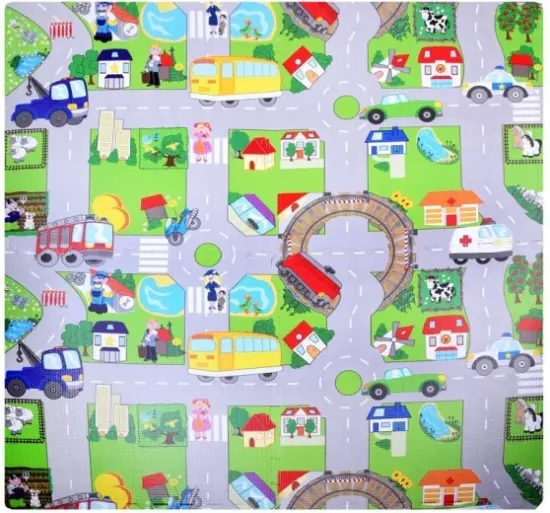 Covor joaca copii Oraselul cu sosele Puzzle burete Trafic 120x120cm