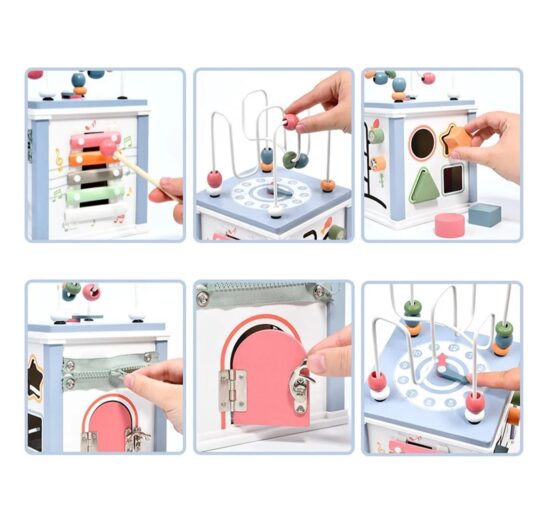 Cub Activitati Montessori 8in1 Incuietori Xilofon Sortare forme lemn