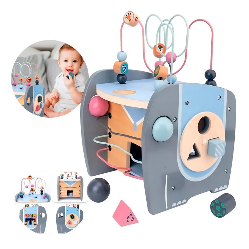 Cub Montessori 5in1 Elefantul cu activitati motrice si Sortare Cub Montessori 5in1 Elefantul cu activitati motrice si Sortare