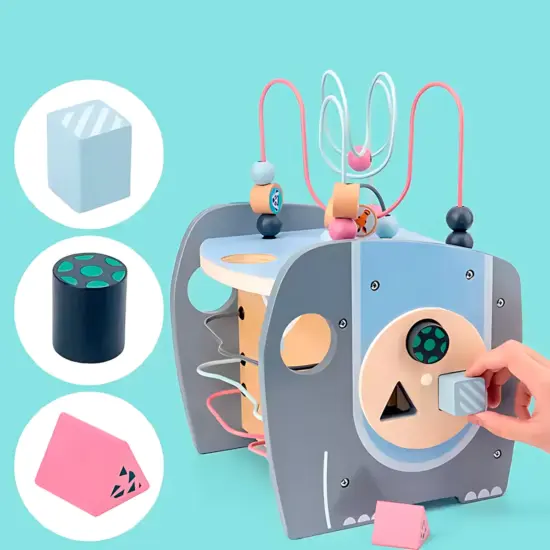 Cub Montessori 5in1 Elefantul cu activitati motrice si Sortare