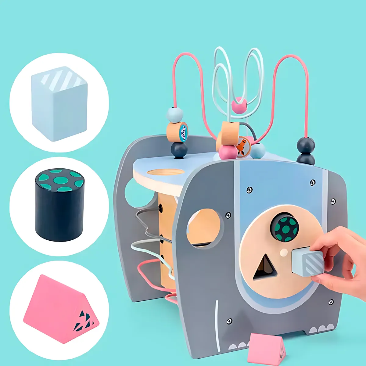 Cub Montessori 5in1 Elefantul cu activitati motrice si Sortare