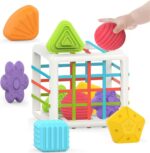 Cub bebe Montessori Sortare forme geometrice cu benzi elastice
