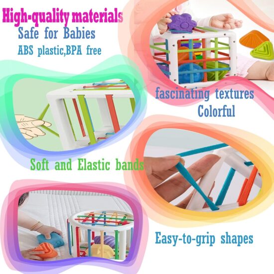 Cub bebe Montessori Sortare forme geometrice cu benzi elastice