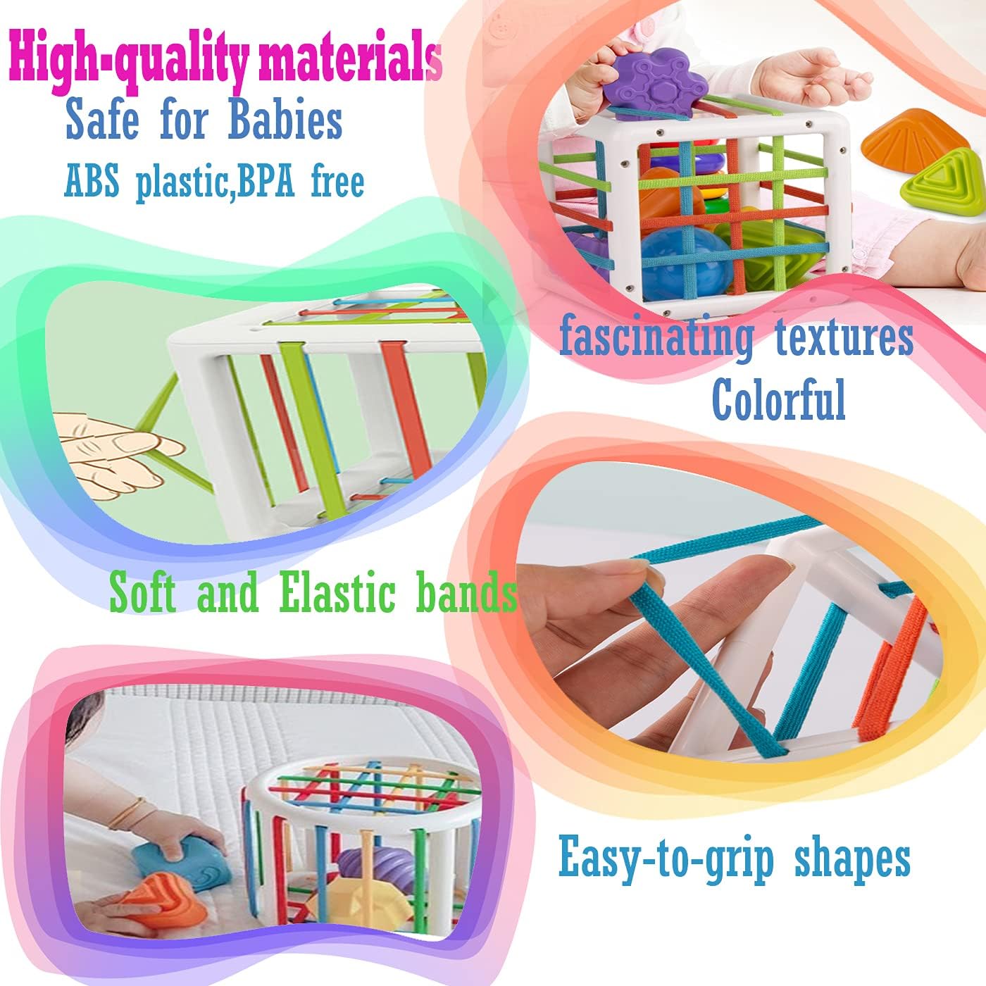 Cub bebe Montessori Sortare forme geometrice cu benzi elastice