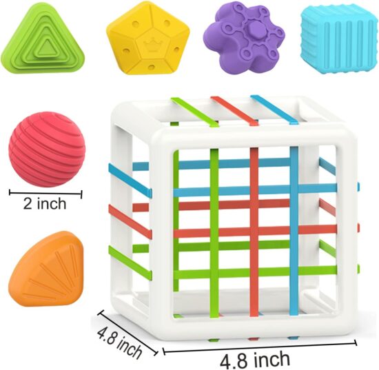 Cub bebe Montessori Sortare forme geometrice cu benzi elastice