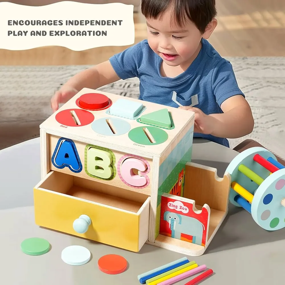 Cutia permanentei cu sertare Cilinru Joc Montessori forme si culori