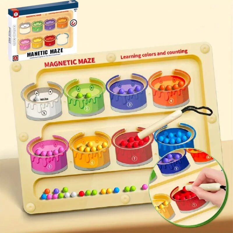 Joc Montessori Labirint magnetic cu pix Sortare Culori si numarare Joc Montessori Labirint magnetic cu pix Sortare Culori si numarare