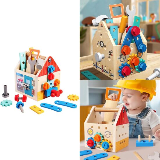 Joc Montessori lemn Casuta cu unelte Suruburi Incuie Descuie