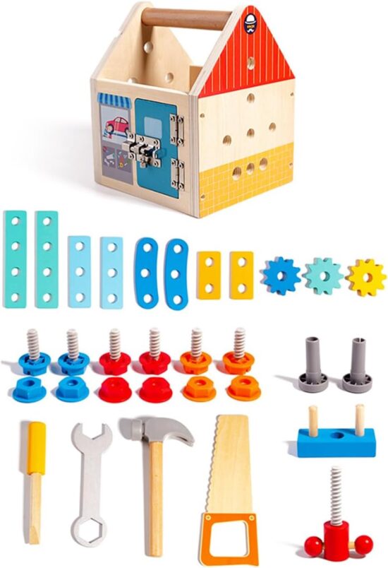 Joc Montessori lemn Casuta cu unelte Suruburi Incuie Descuie