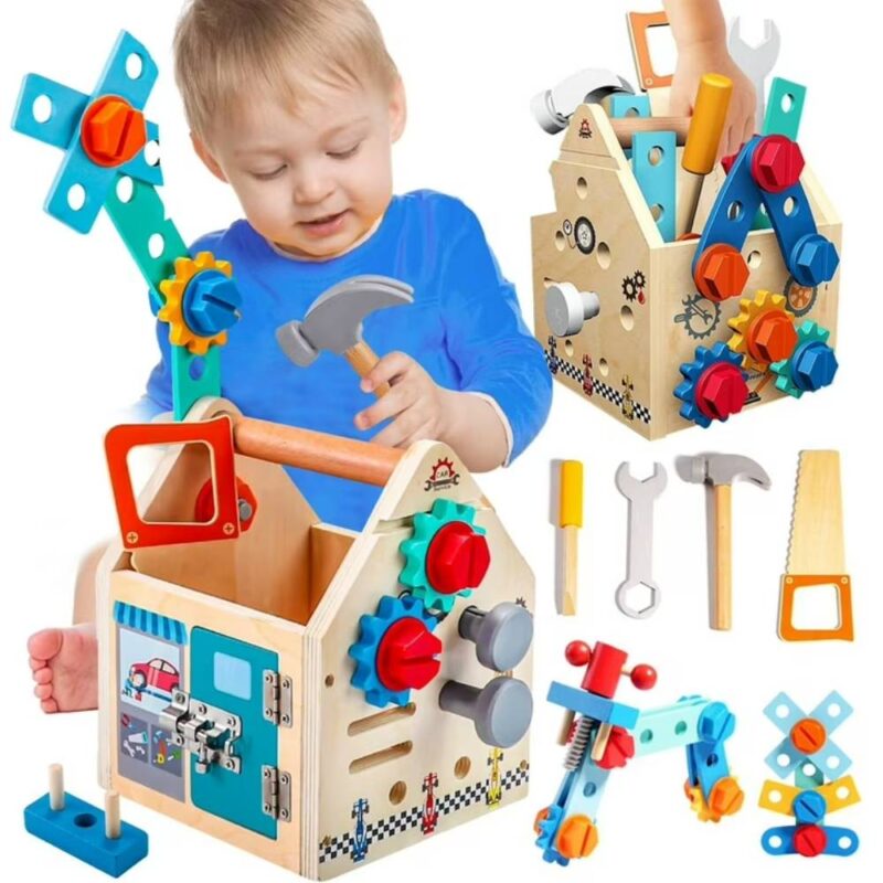 Joc Montessori lemn Casuta cu unelte Suruburi Incuie Descuie