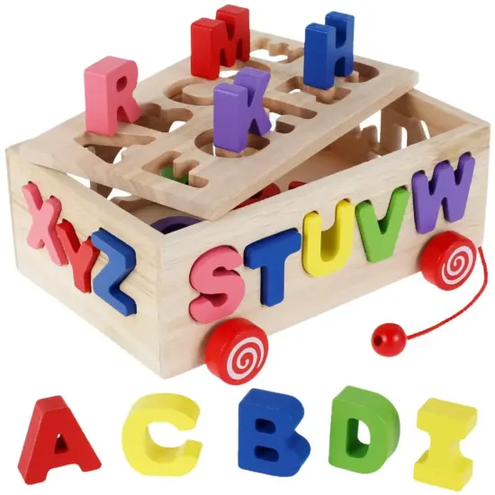 Joc educativ Cutia de tras cu forme Alfabetul de la A la Z colorat