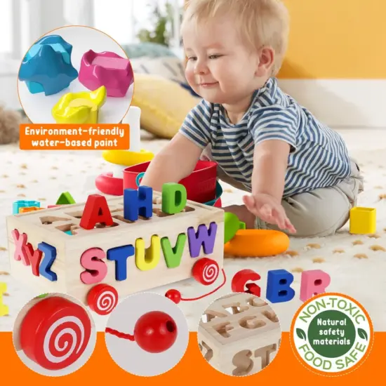 Joc educativ Cutia de tras cu forme Alfabetul de la A la Z colorat