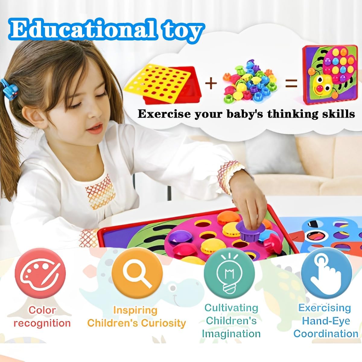 Joc mozaic Dinozaur cu 46 butoni puzzle 12 planse Genius Art