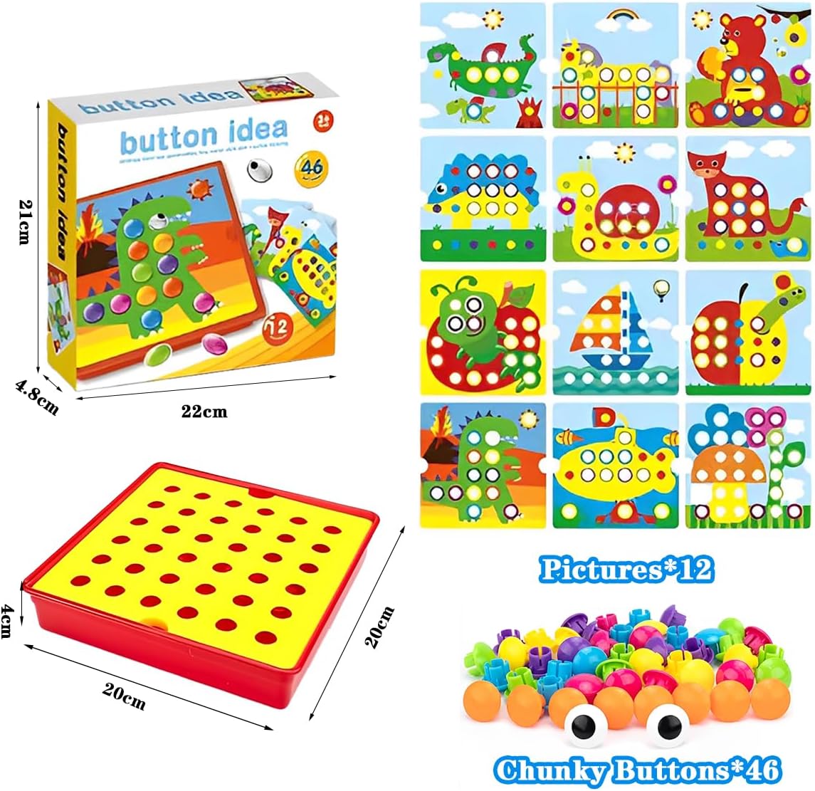 Joc mozaic Dinozaur cu 46 butoni puzzle 12 planse Genius Art