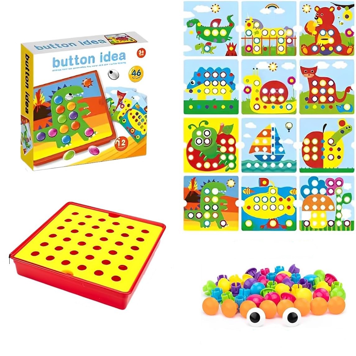 Joc mozaic Dinozaur cu 46 butoni puzzle 12 planse Genius Art