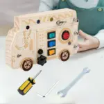 Jucarie Autobuzul Montessori Placa lemn Suruburi Banc scule copii