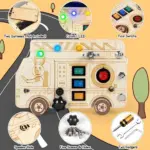 Jucarie Autobuzul Montessori Placa lemn Suruburi Banc scule copii