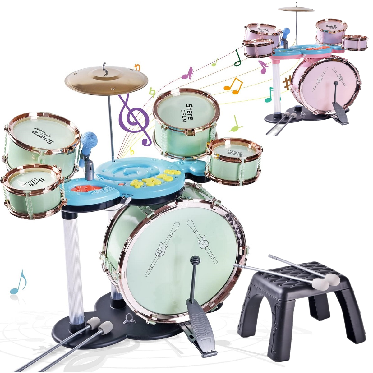 Jucarie Jazz Set Tobe Microfon Cinel Scaun Instrumente muzicale