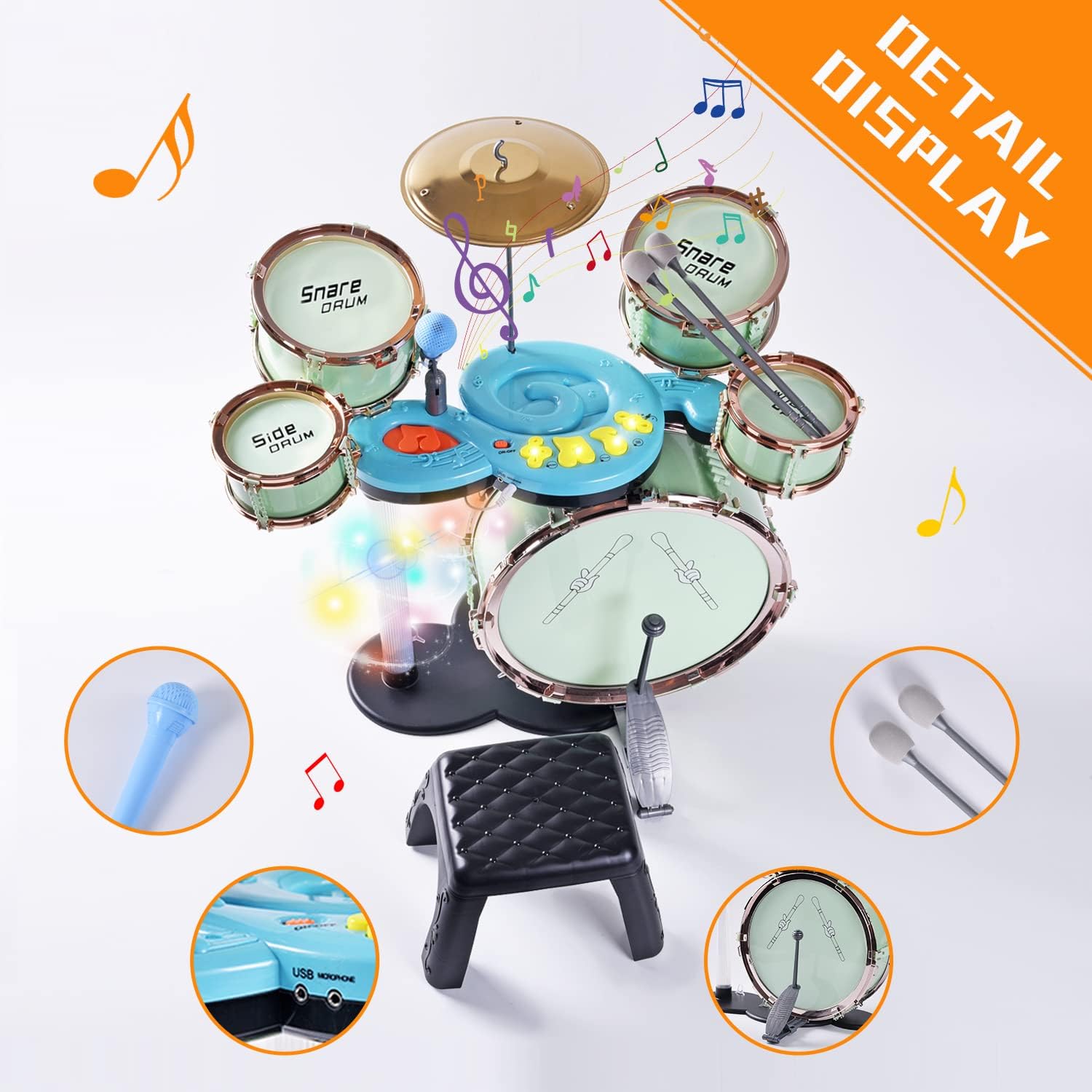 Jucarie Jazz Set Tobe Microfon Cinel Scaun Instrumente muzicale