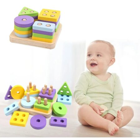 Jucarie educativa Sortator forme geometrice Culori calde 16pc