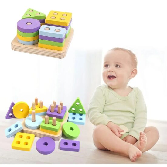 Jucarie educativa Sortator forme geometrice Culori calde 16pc