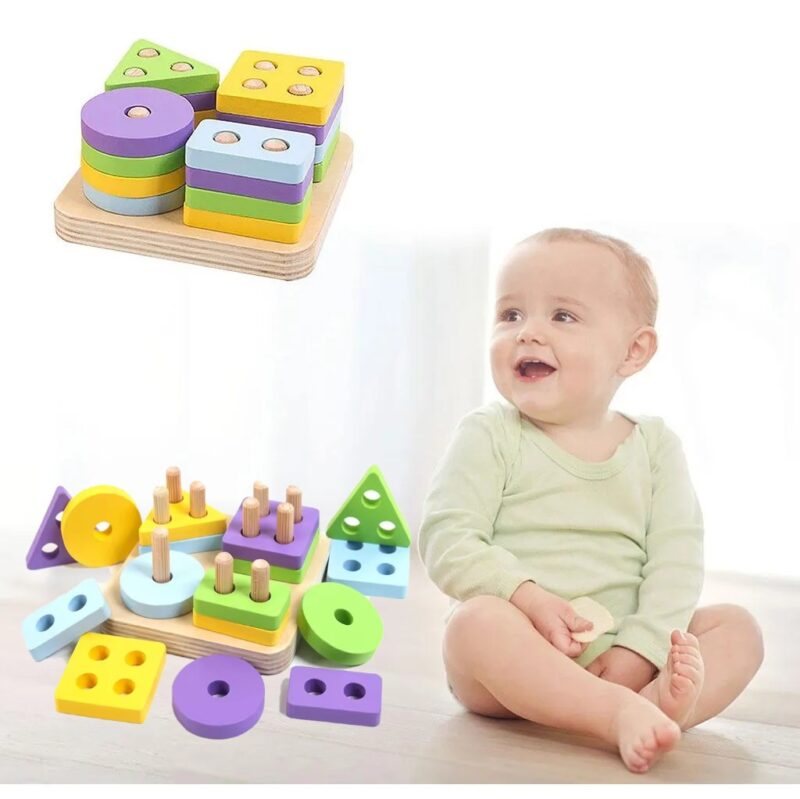 Jucarie educativa Sortator forme geometrice Culori calde 16pc