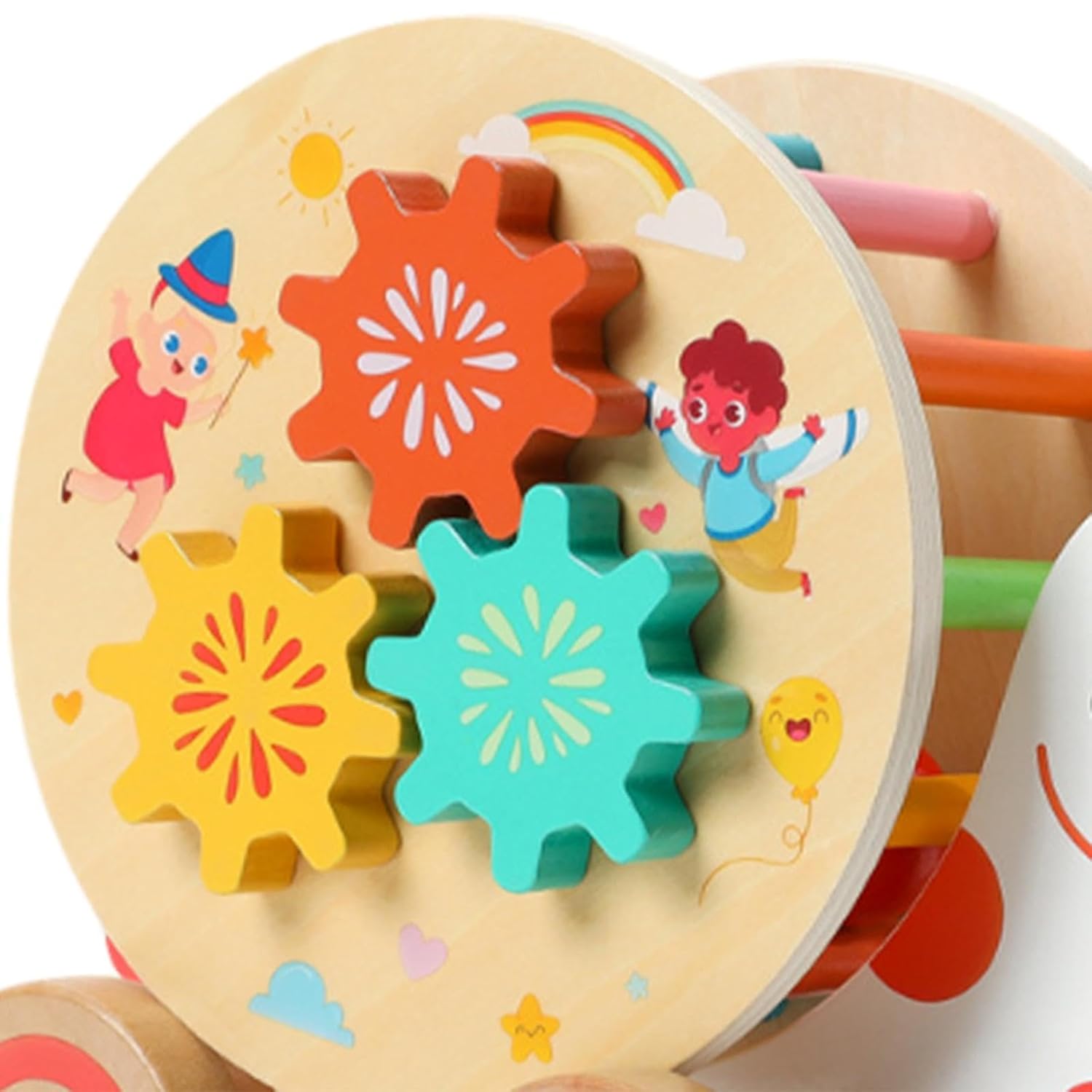 Jucarie lemn de tras Catelus cu Ceas si activitati motrice