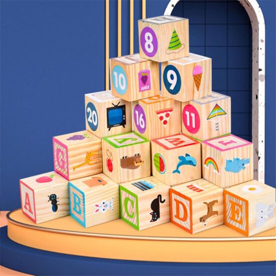 Jucarii Cuburi lemn ABC 123 Litere-Cifre Imagini educative copii