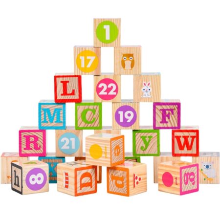 Jucarii Cuburi lemn ABC 123 Litere-Cifre Imagini educative copii