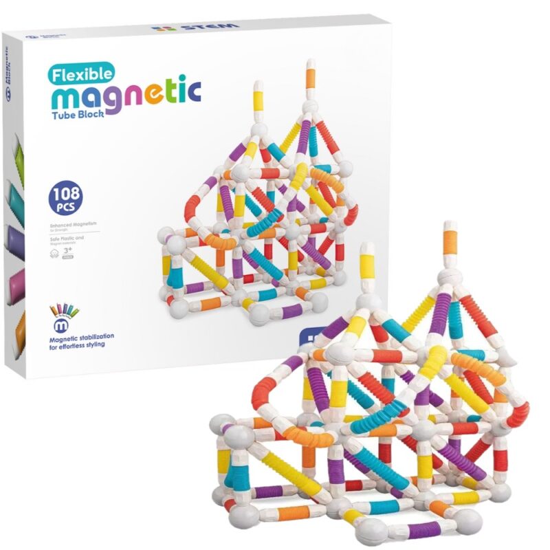 Jucarii magnetice Stem 108 piese Sticks flexibile Forme constructie