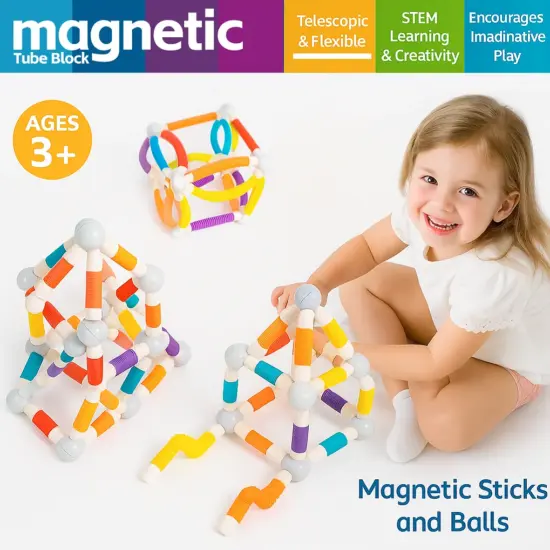 Jucarii magnetice Stem 86 piese Sticks flexibile Forme constructie