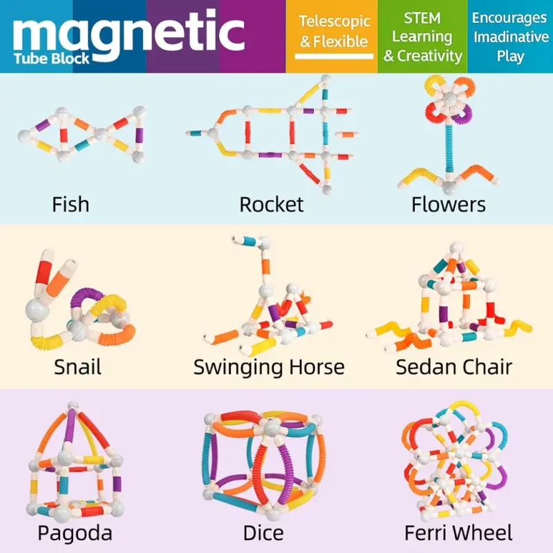 Jucarii magnetice Stem 86 piese Sticks flexibile Forme constructie