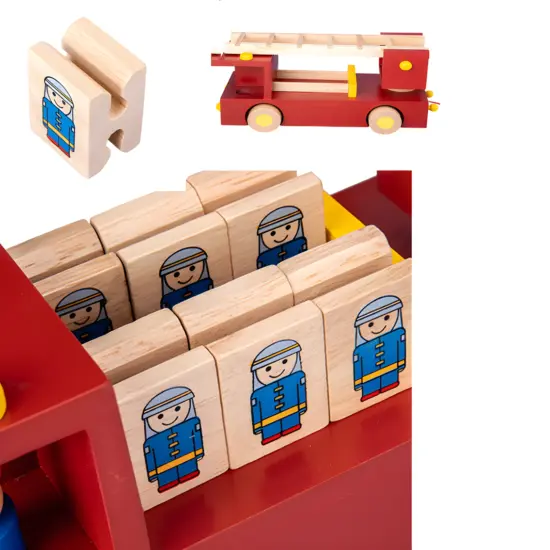 Masina de pompieri cu Scara din lemn si Figurine cu oameni