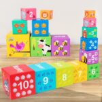 Piramida cu 10 Cuburi educative Turn cu Cifre Fructe si animale