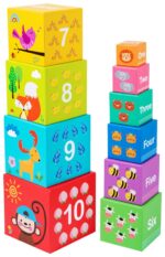 Piramida cu 10 Cuburi educative Turn cu Cifre Fructe si animale