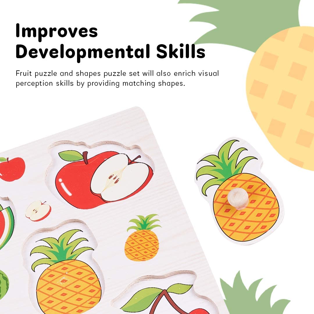 Puzzle incastru Fructe sanatoase pentru copii cu butoni din lemn