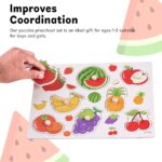 Puzzle incastru Fructe sanatoase pentru copii cu butoni din lemn