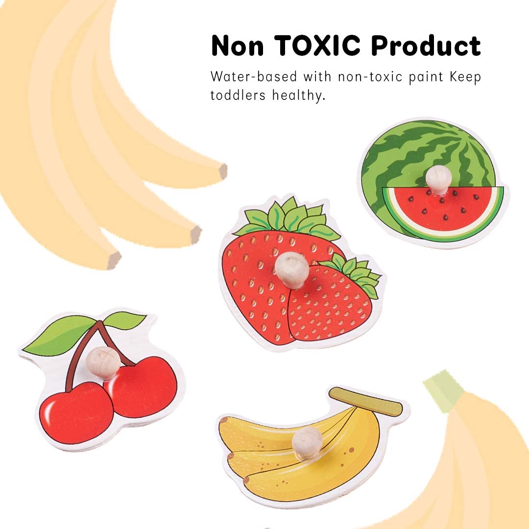 Puzzle incastru Fructe sanatoase pentru copii cu butoni din lemn