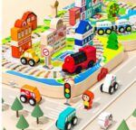 Servieta cu cuburi Circuit Oraselul cu Tren Masini Forme geometrice