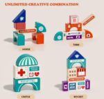 Servieta cu cuburi Circuit Oraselul cu Tren Masini Forme geometrice