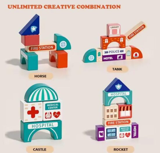 Servieta cu cuburi Circuit Oraselul cu Tren Masini Forme geometrice