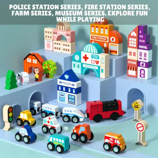 Servieta cu cuburi Circuit cu Cale ferata cu Tren Masini Forme