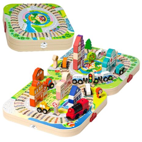 Servieta cu cuburi Circuit cu Cale ferata cu Tren Masini Forme