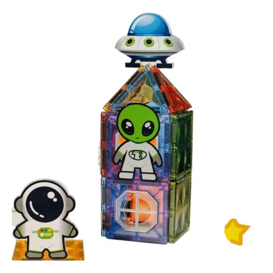 Set 51 Cuburi magnetice transparente luminoase 3D Racheta STEM