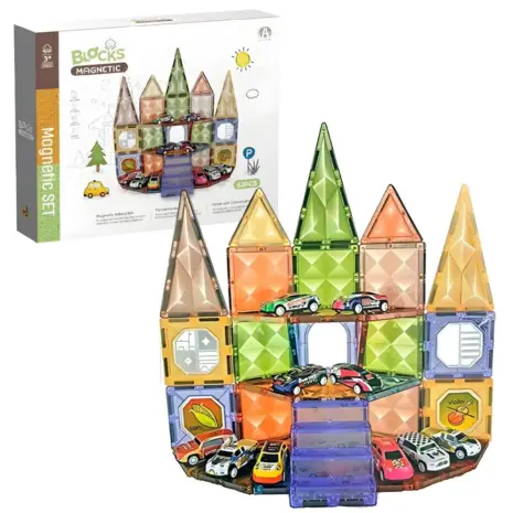 Set 62 Cuburi magnetice transparente luminoase 3D Masini STEM