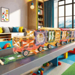 Set 72 Cuburi magnetice transparente luminoase 3D Trenulet STEM