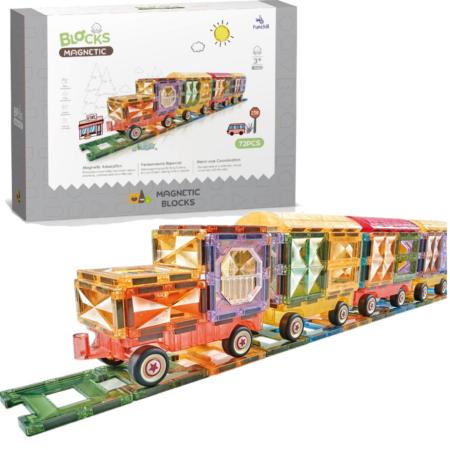 Set 72 Cuburi magnetice transparente luminoase 3D Trenulet STEM